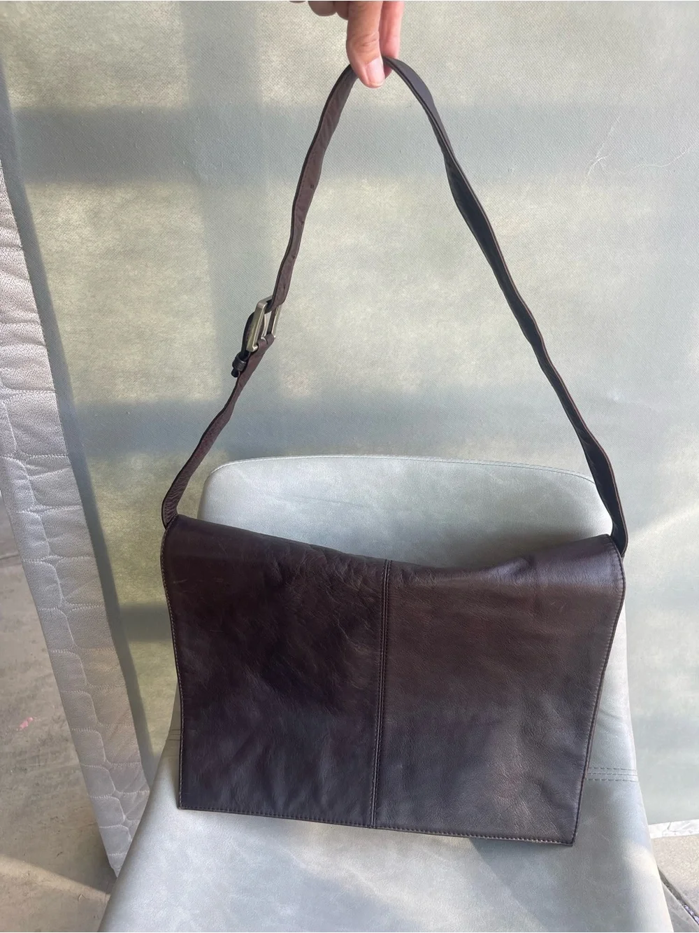 Eddie Bauer Dark Brown Leather Messenger Bag